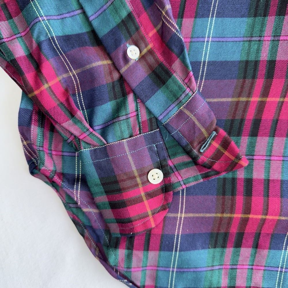 Ralph Lauren Women's Relaxed Fit Plaid Cotton Shirt Green Multi Women's 12 - Picture 3 of 9